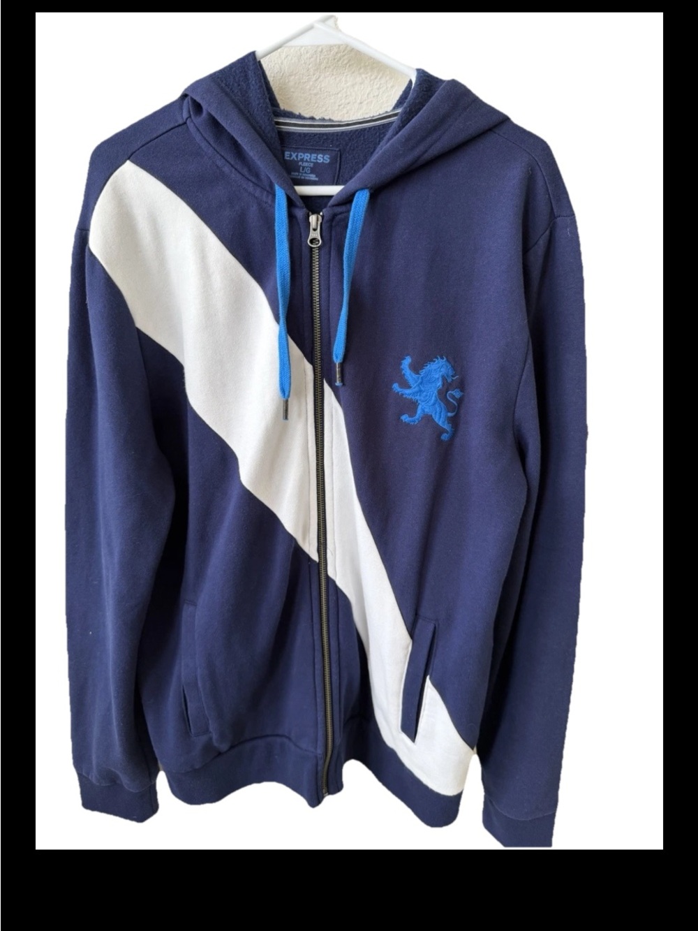 Retro Y2K Blokecore Athleisure Cozy Fleece Zip-Up Hoodie Mens Diagonal Stripe L - Picture 3 of 11